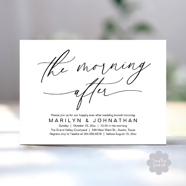 Convite A Manhã Após O Renascimento Moderno Do Casamento B (The Morning After Modern Romantic Post Wedding Elopement Brunch Invitation Card PDF in White Black)