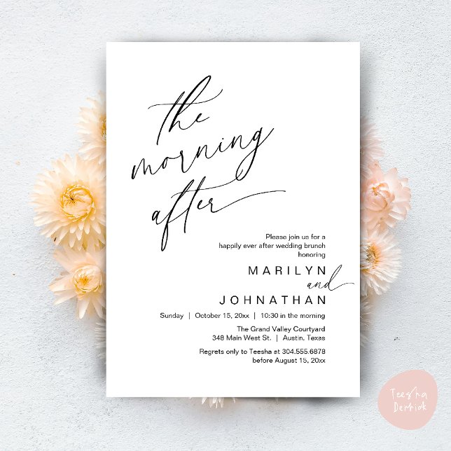 Convite A Manhã Depois, Felizmente Depois De Brunch (The Morning After, Happily Ever After Brunch Invites Card PDF Romantic Aesthetic Black White)