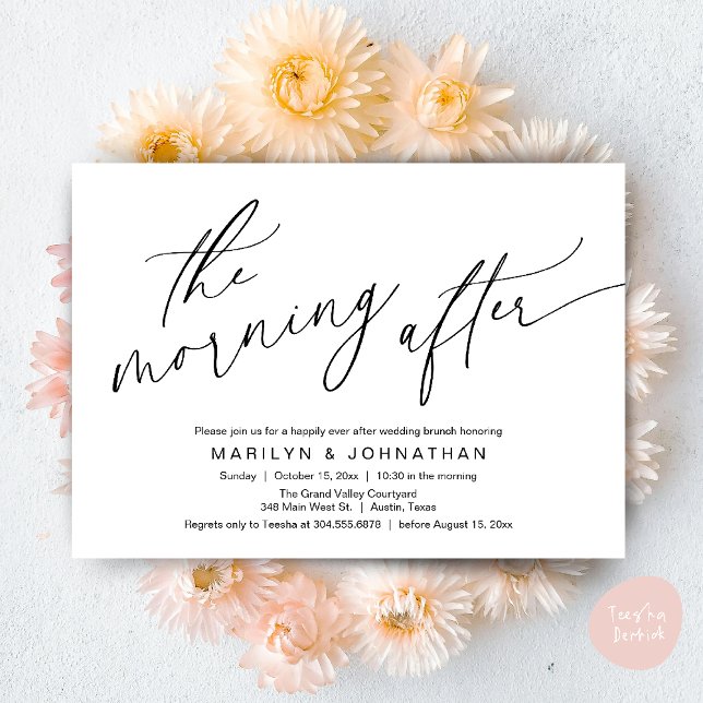 Convite A Manhã Depois, Felizmente Depois De Brunch (The Morning After, Happily Ever After Brunch Invites Card PDF Romantic Aesthetic Black White)