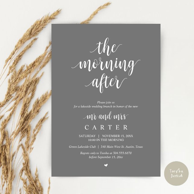 Convite A Manhã Depois, Postar a Celebração de Brunch (The Morning After, Modern Post Wedding Brunch Celebration Invitation Card, PDF, in Dark Grey)