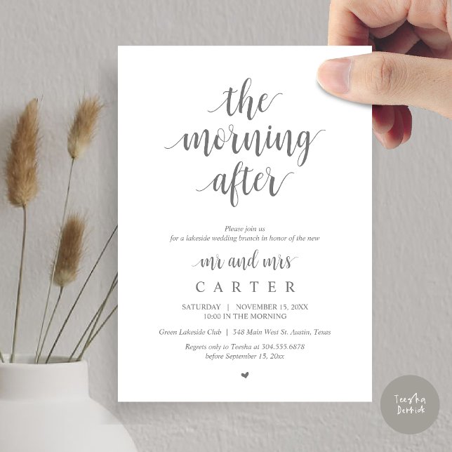 Convite A Manhã Depois, Postar a Celebração de Brunch (The Morning After, Modern Post Wedding Brunch Celebration Invitation Card, PDF, in Dark Grey)