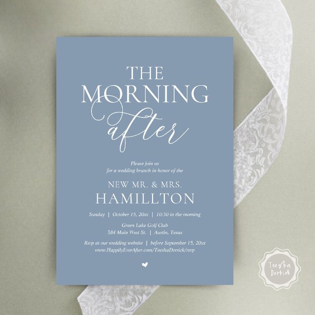 Convite A Manhã Depois, Postar a Celebração de Brunch (The Morning After, Modern Post wedding Brunch Lunch Celebration Invitation Card, PDF, Dusty Blue)