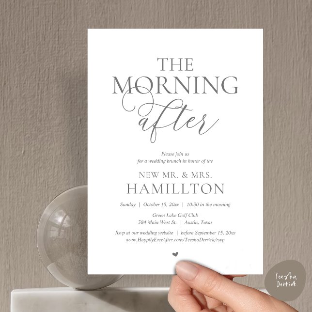 Convite A Manhã Depois, Postar a Celebração de Brunch (The Morning After, Modern Post wedding Brunch Lunch Celebration Invitation Card, PDF, Dark Grey)