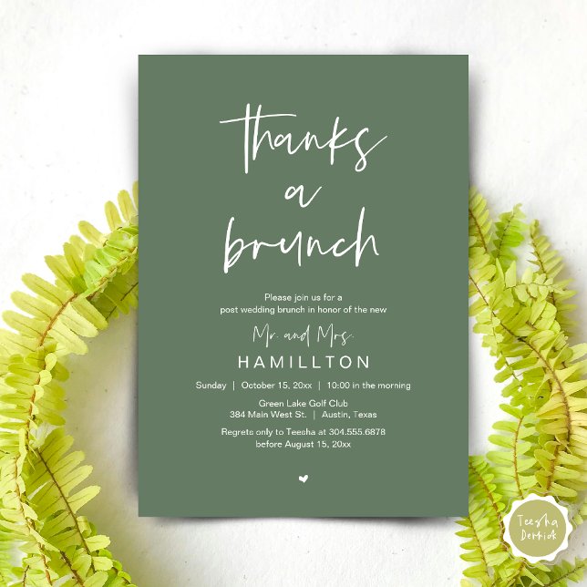 Convite A Manhã Depois, Poste Casamento Brunch (The Morning After, Post Wedding Brunch Invitation Card Thanks a brunch in Sage green)