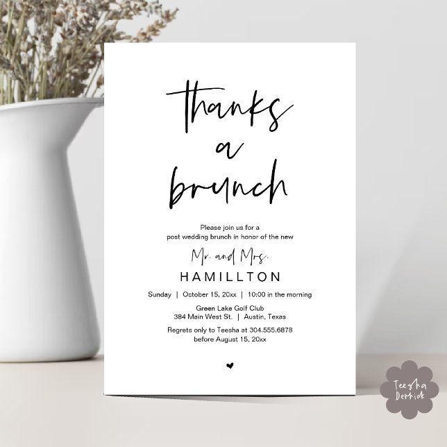 Convite A Manhã Depois, Poste Casamento Brunch (Thanks a Brunch, The Morning After, Post Wedding Invitation Card  PDF Black White)