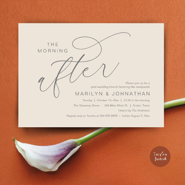 Convite A Manhã Depois, Poste Casamento Brunch Obrigado (The Morning After, Post Wedding Brunch Appreciate Thank You Invitation Card PDF Cream Grey)