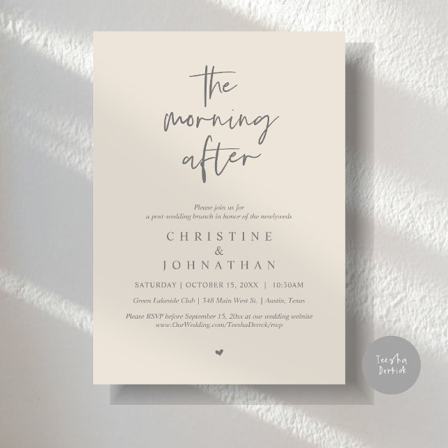 Convite A Manhã Depois, Poste Moderno Casamento Brunch (The Morning After, Modern Post wedding brunch invitation card, PDF, in Dark Grey and Cream)