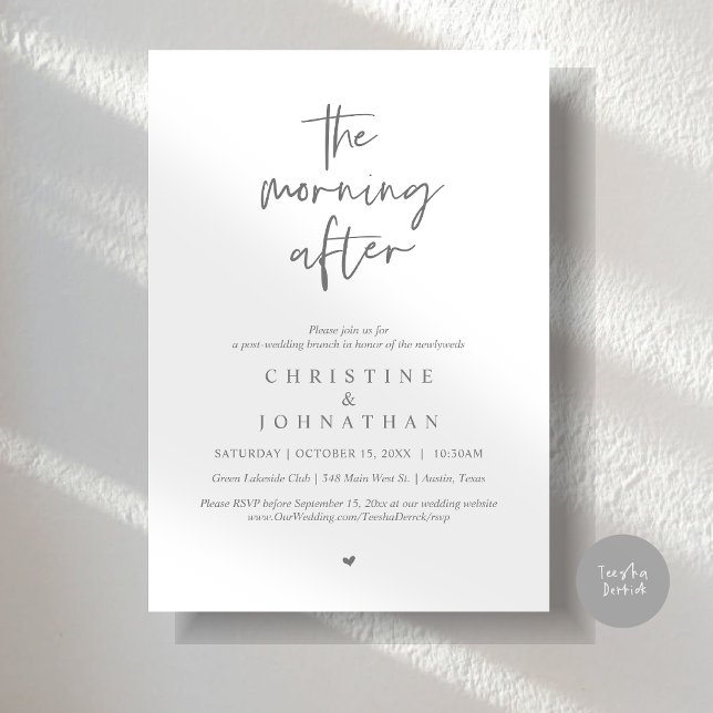 Convite A Manhã Depois, Poste Moderno Casamento Brunch (The Morning After, Modern Post wedding brunch invitation card, PDF, in Dark Grey)