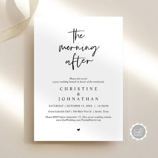 Convite A Manhã Depois, Poste Moderno Casamento Brunch (The Morning After, Modern Post wedding brunch invitation card, PDF, in Black and White)