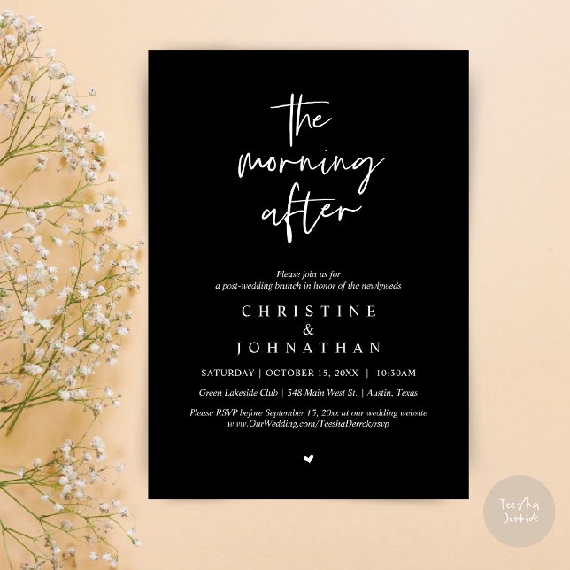 Convite A Manhã Depois, Poste Moderno Casamento Brunch (The Morning After, Modern Post wedding brunch invitation card, PDF, in Classy Black)