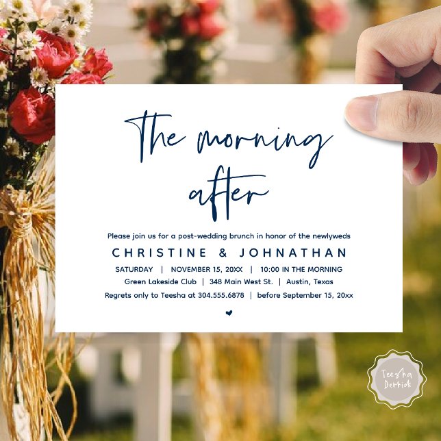 Convite A Manhã Depois, Poste Moderno Casamento Brunch (Thanks a brunch, The Morning After, post wedding celebration invitation card, PDF, Navy Blue)