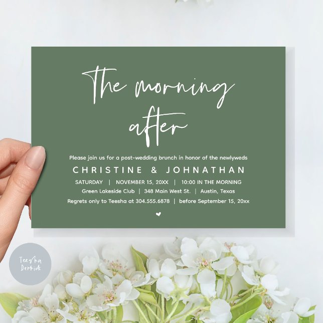 Convite A Manhã Depois, Poste Moderno Casamento Brunch (Thanks a brunch, The Morning After, post wedding celebration invitation card, PDF, Greenery sage )