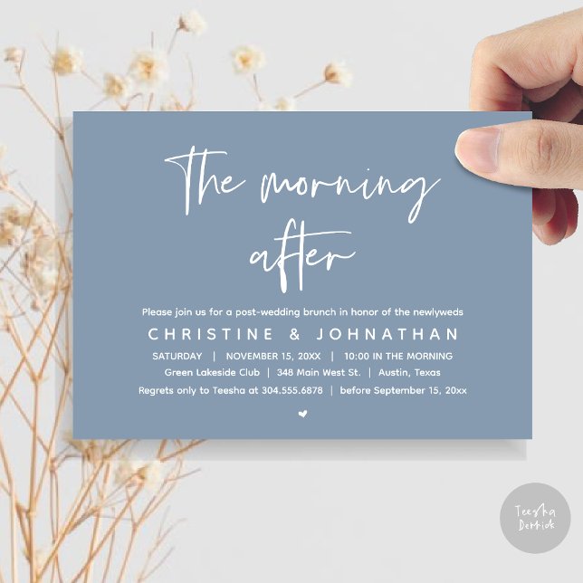 Convite A Manhã Depois, Poste Moderno Casamento Brunch (Thanks a brunch, The Morning After, post wedding celebration invitation card, PDF, Dusty Blue)