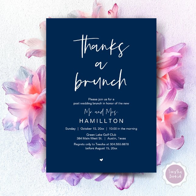 Convite A Manhã Seguinte, Brunch Pós Casamento (Thanks a Brunch, The Morning After, Post Wedding Invitation Card  PDF Navy Blue)