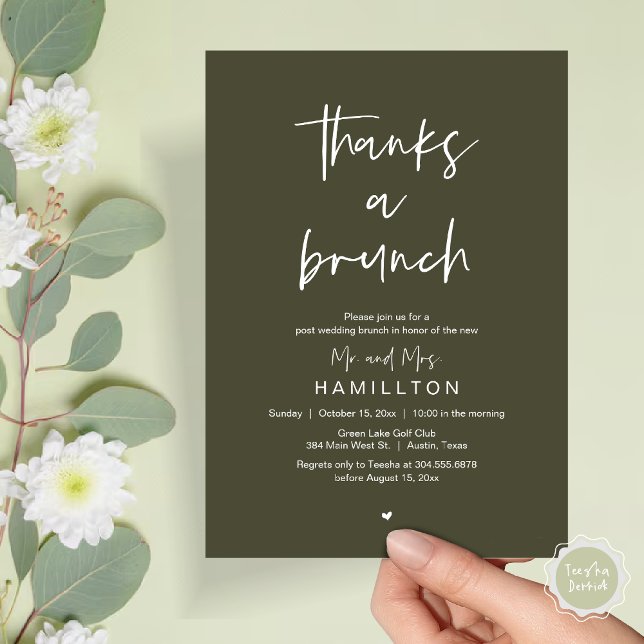 Convite A Manhã Seguinte, Brunch Pós Casamento (Thanks a Brunch, The Morning After, Post Wedding Invitation Card  PDF Olive Green)