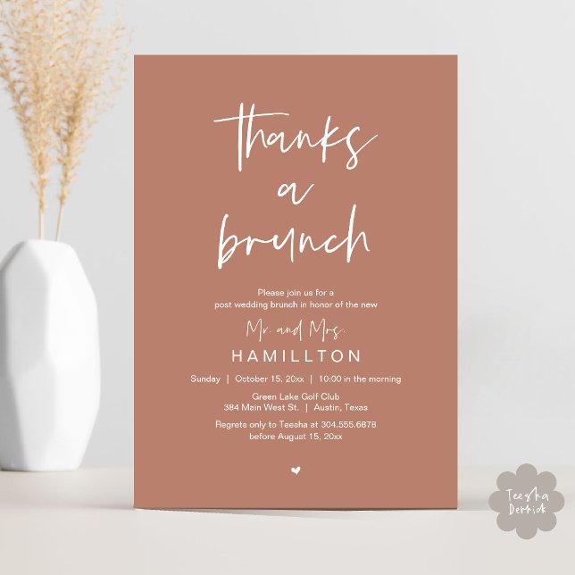 Convite A Manhã Seguinte, Brunch Pós Casamento (Thanks a Brunch, The Morning After, Post Wedding Invitation Card  PDF Terracotta Earthy Brown)