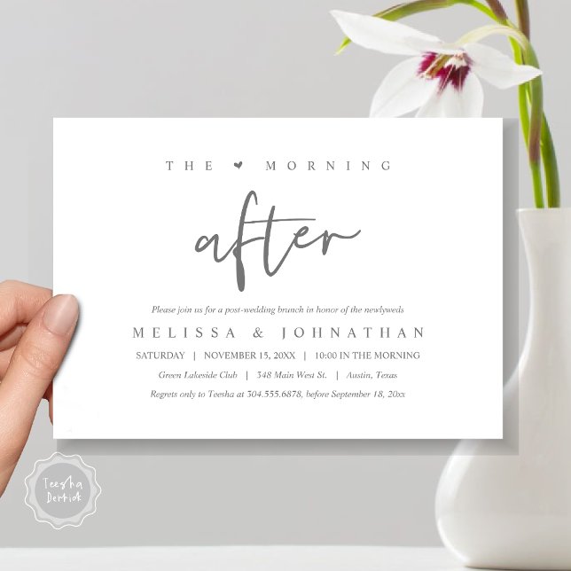 Convite A Manhã Seguinte, Poste Casamento Brunch Celebraçã (The Morning After, Post Modern Wedding Brunch Invitation Card, PDF. in Dark Grey)