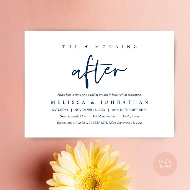 Convite A Manhã Seguinte, Poste Casamento Brunch Celebraçã (The Morning After, Post Modern Wedding Brunch Invitation Card, PDF. in Navy Blue)