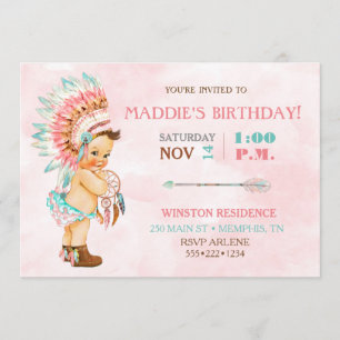 Convite A mantilha tribal nativa do bebé cora Aqua