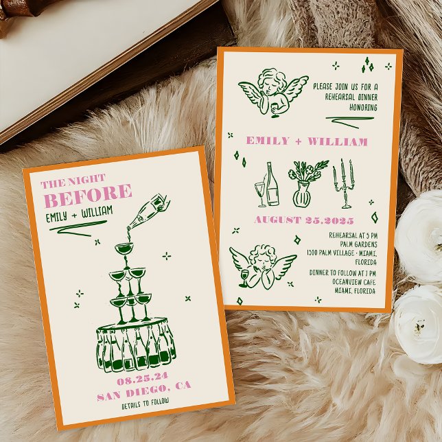 Convite A Mão Desenhou A Noite Antes Do Janto De Ensaio (Criador carregado)