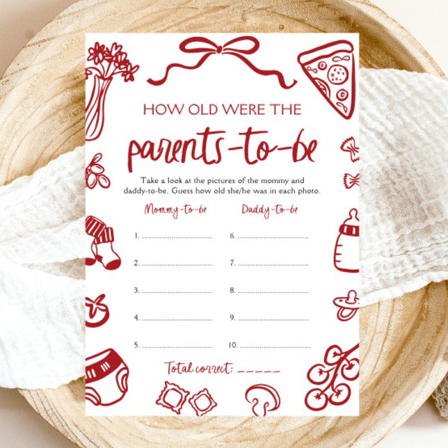 Convite A Mão Desenhou O Chá de fraldas Italiano Quantos A (Hand Drawn Italian Baby Shower How Old Were The Parents)