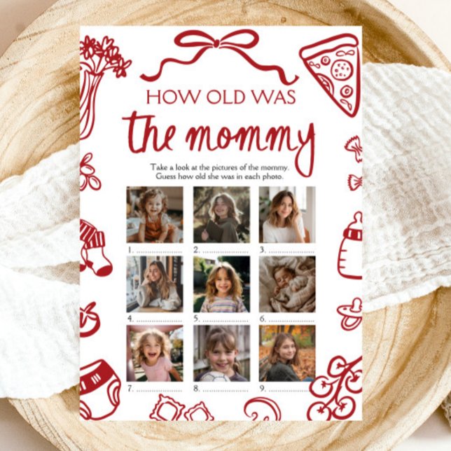 Convite A Mão Vermelha Italiana Desenhou A Idade Do Jogo D (Red Italian Hand Drawn How Old Was The Mommy Game)