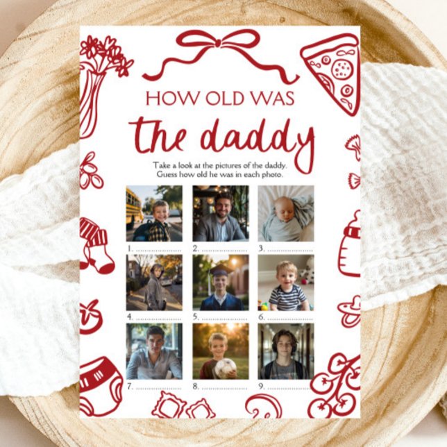 Convite A Mão Vermelha Italiana Desenhou A Idade Do Jogo D (Red Italian Hand Drawn How Old Was The Daddy Game)