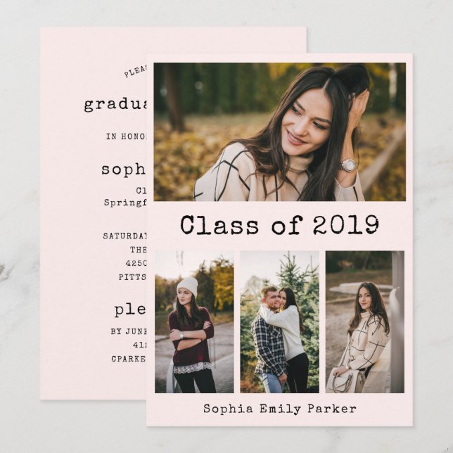 Convite A máquina de escrever simples cora foto da festa (Frente/Verso)