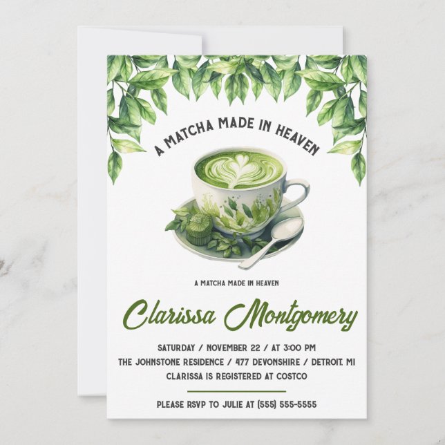 Convite A Matcha Made in Heaven Bridal Shower (Frente)