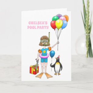 Convite A Menina e a Festa na Piscina do Pinguim