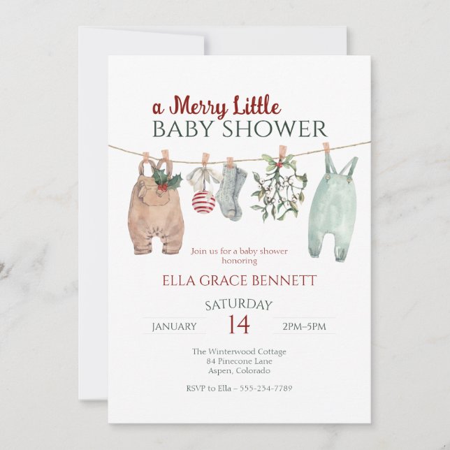 Convite A Merry Little Baby Shower Christmas Clothes (Frente)