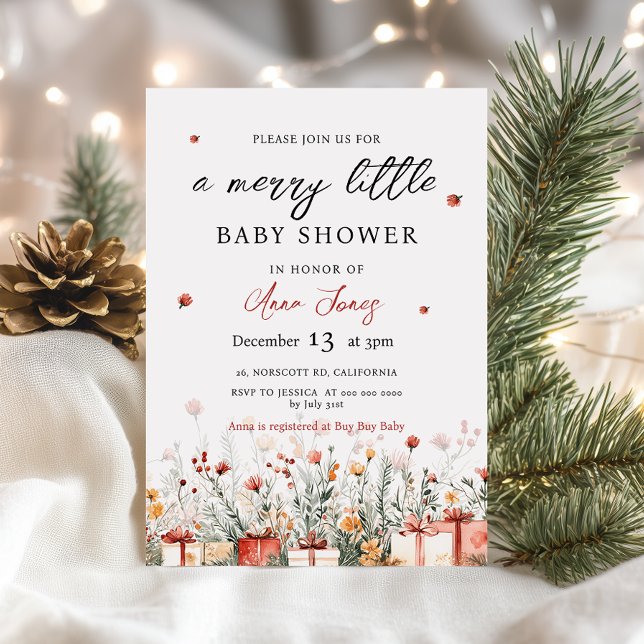 Convite A Merry Little Baby Shower Christmas Florals (Criador carregado)