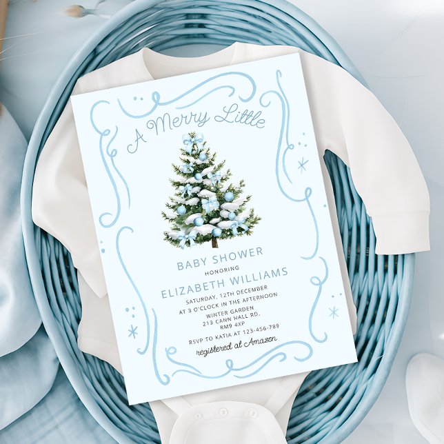 Convite A Merry Little Blue Baby Shower Christmas  (Criador carregado)