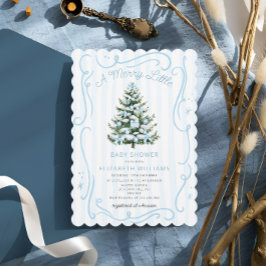 Convite A Merry Little Blue Christmas Baby Shower