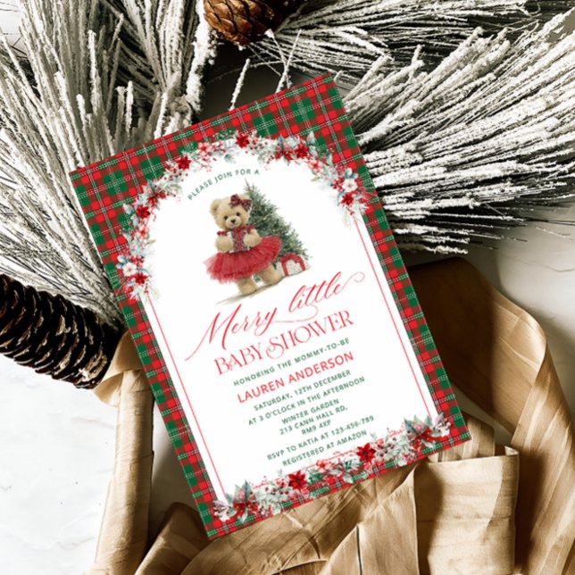Convite A Merry Little Christmas Tartan Baby Shower (Criador carregado)