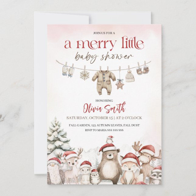Convite A merry little clothesline woodland baby shower (Frente)