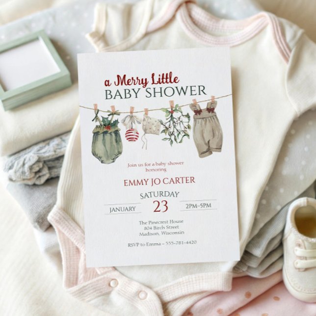 Convite A Merry Little Girl Baby Shower Christmas Clothes (Criador carregado)