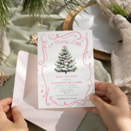 Convite A Merry Little Pink Baby Shower Christmas