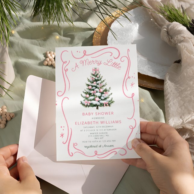 Convite A Merry Little Pink Baby Shower Christmas  (Criador carregado)