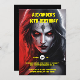 Convite A mulher gótica do halloween festejar vermelho pre