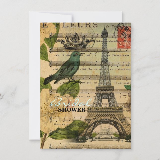 Convite a música nota a torre Eiffel botânica francesa de (Frente)