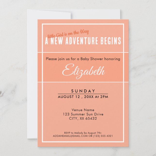 Convite A New Adventure Begins Peach Babyshower Invitation (Frente)