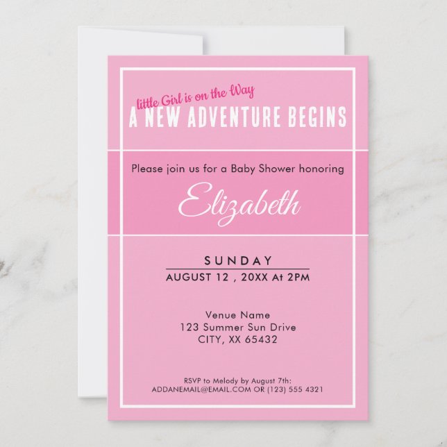 Convite A New Adventure Begins Pink Babyshower Invitation (Frente)