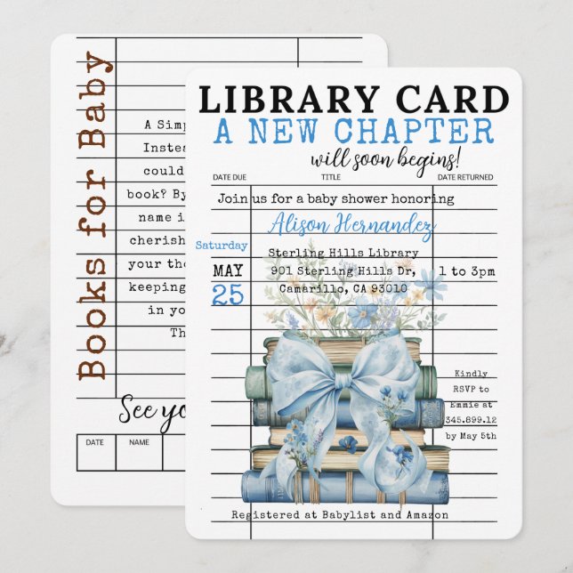 Convite A New Chapter Baby Shower BOY Invitation (Frente/Verso)