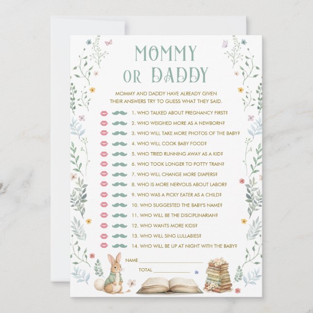 Convite A New Chapter Baby Shower Guess Who Game Card (Frente)