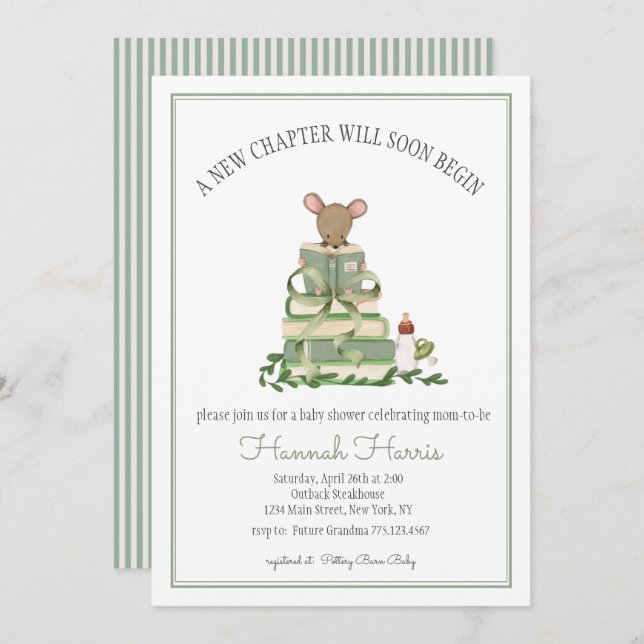 Convite A New Chapter Baby Shower Invitation (Frente/Verso)