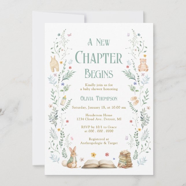 Convite A New Chapter Baby Shower Invitation (Frente)