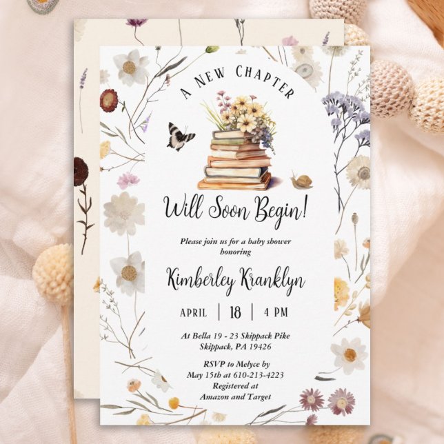 Convite A New Chapter Baby Shower Storybook Wildflower (Criador carregado)