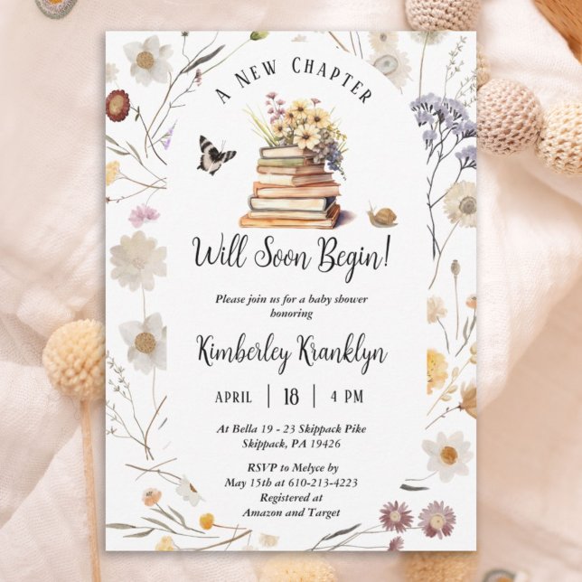 Convite A New Chapter Baby Shower Storybook Wildflower (Criador carregado)