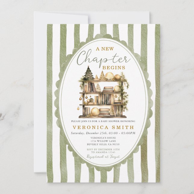 Convite A New Chapter Begin Christmas Book Baby Shower (Frente)